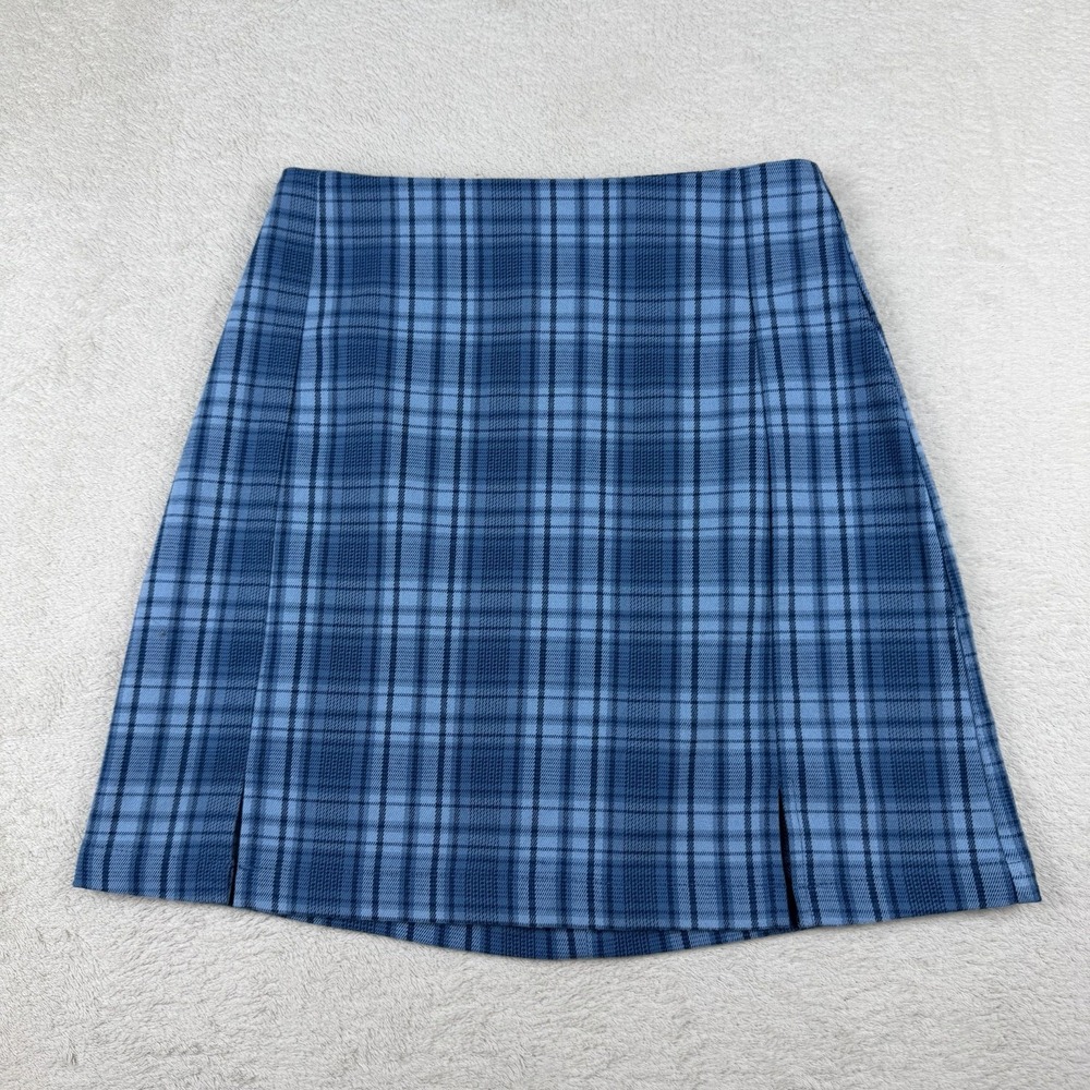 Brandy Melville Cara Blue Checkered Plaid Zipper Mini Straight Pencil Skirt 1sz